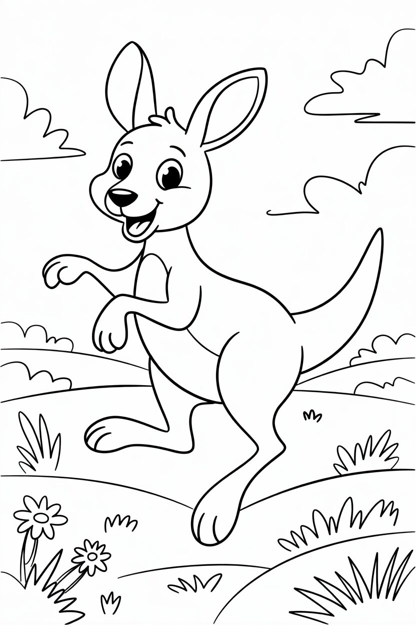 Playful Kangaroo in the Field Coloring Page