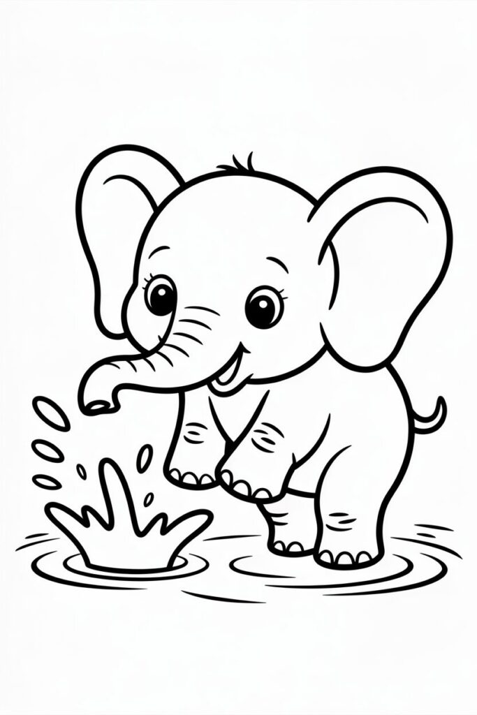 Playful Elephant Splash Coloring Page