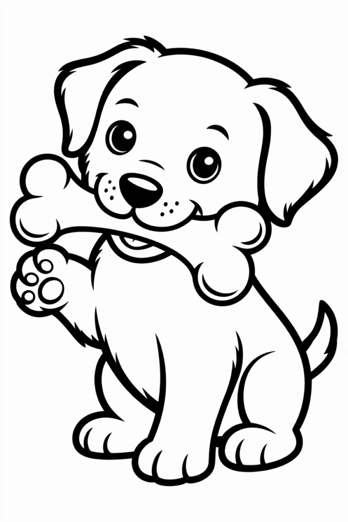 Playful Puppy with Bone Coloring Page