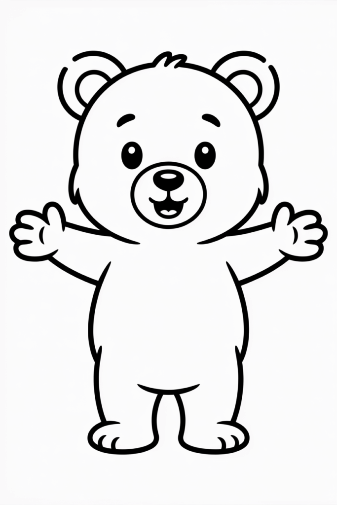 Smiling bear ready for a hug – simple and fun coloring design
