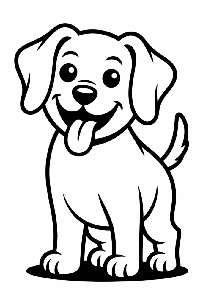 Smiling Dog with Wagging Tail Coloring Page