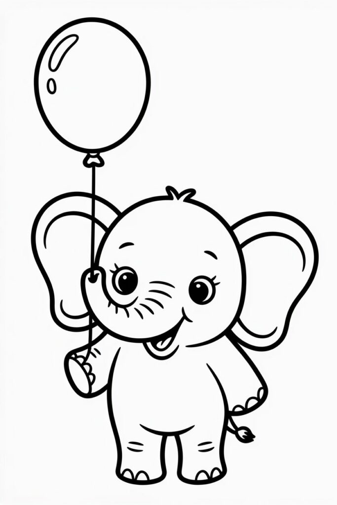 Elephant With Balloon Coloring Sheet