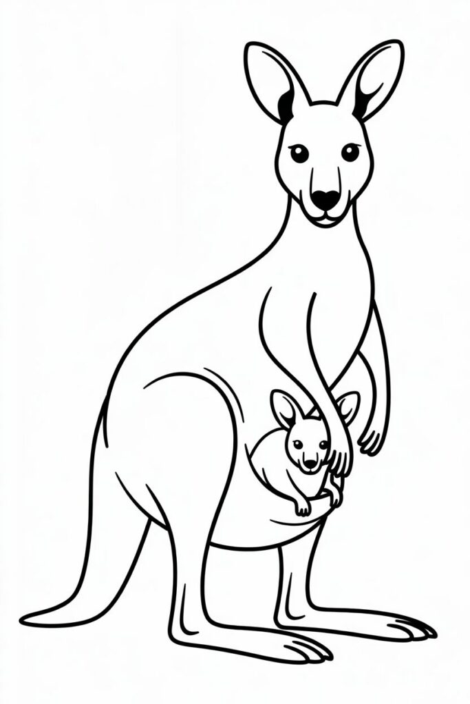 Mother Kangaroo and Baby Joey Coloring Page