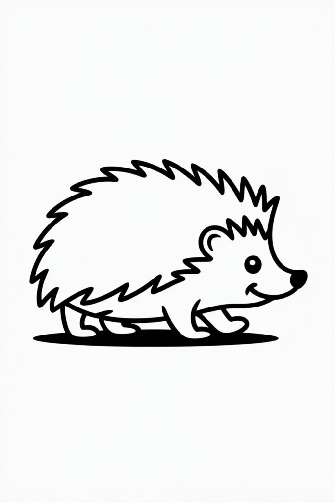 Simple hedgehog walking coloring page with clear lines, no background, great for toddlers.