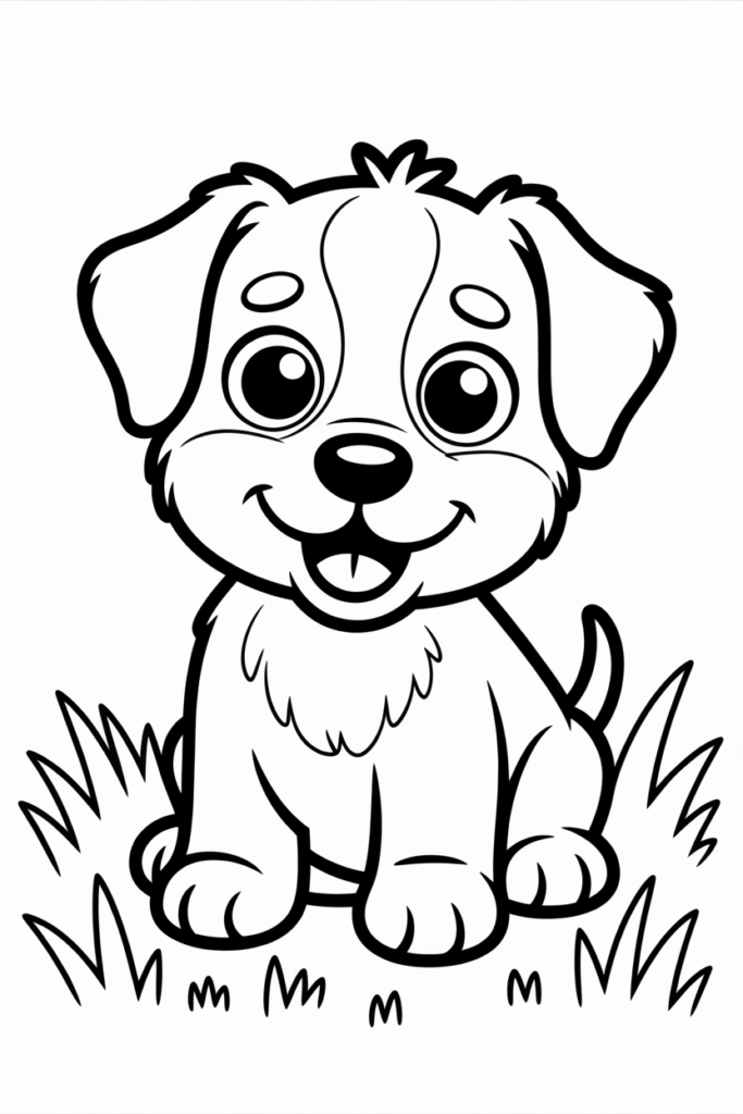 Cute Puppy Sitting on Grass Coloring Page