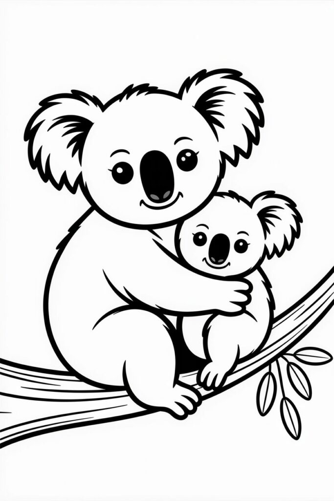 Two Koalas Hugging on a Tree Branch