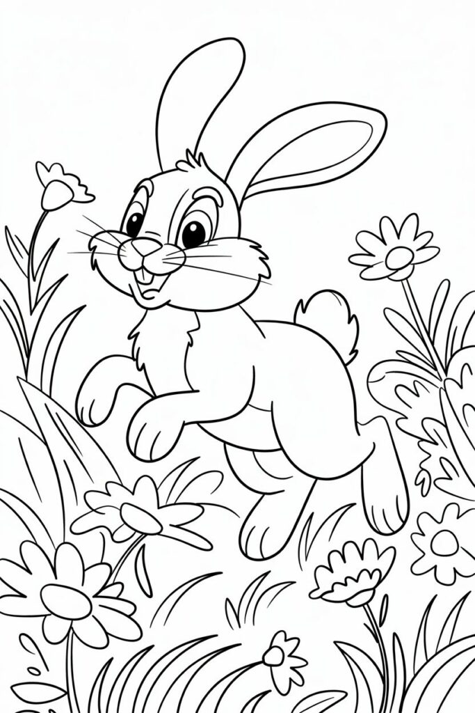 Bunny Jumping in a Flower Garden