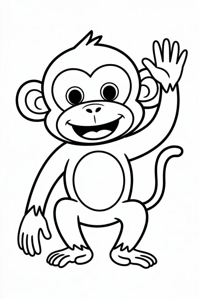 Happy Monkey Waving Coloring Page