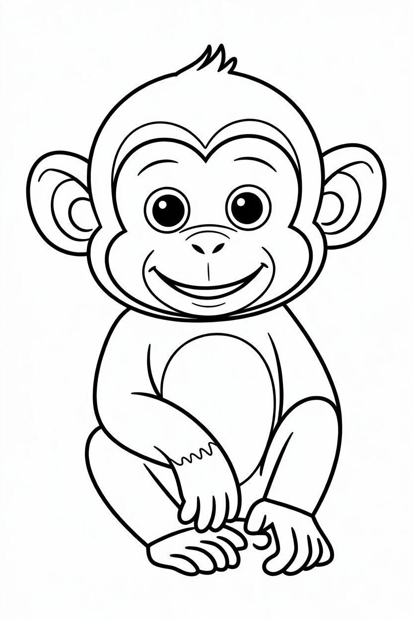 Baby Monkey Sitting Coloring Page