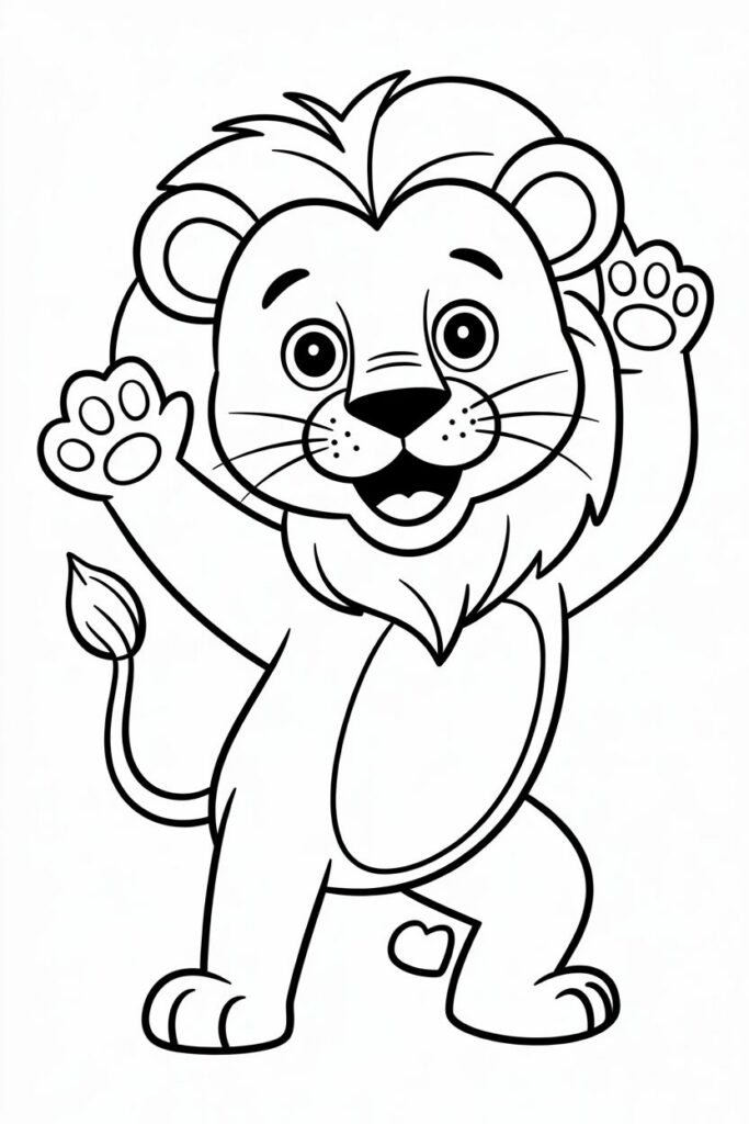 Happy Waving Lion Coloring Page