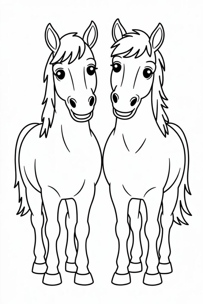 Two Happy Horses Standing Together